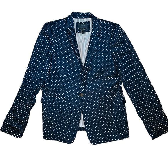 J. Crew Women’s Sz 8 Navy Blue Dot Regent Blazer Linen Single Button - Picture 3 of 15